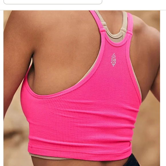 Free People Movement Happiness Runs Crop Tank Top Malibu Pink M/L NEW! - Picture 3 of 7